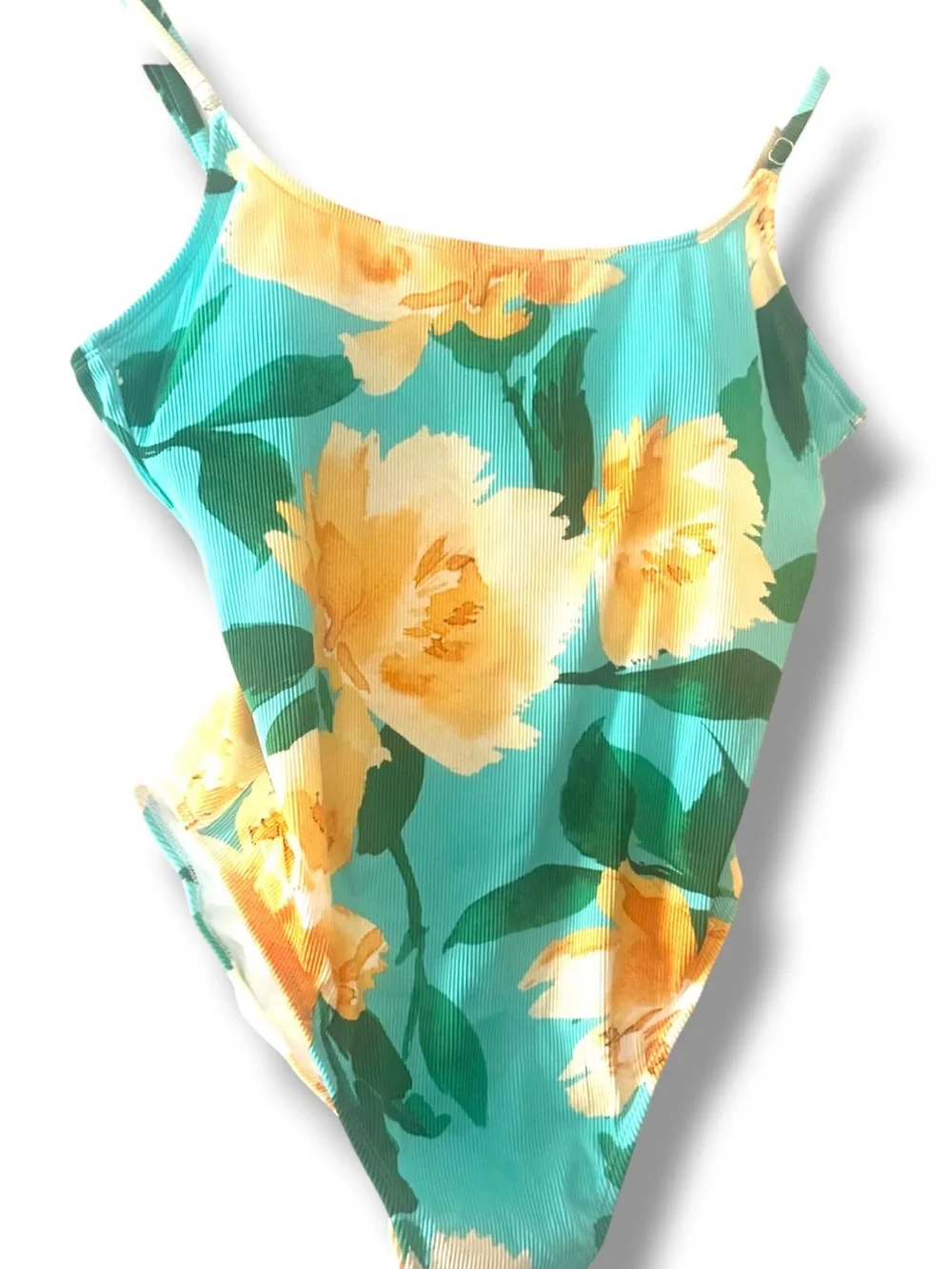 Turquoise Floral Ribbed One-Piece Swimsuit with size Large (12-14)